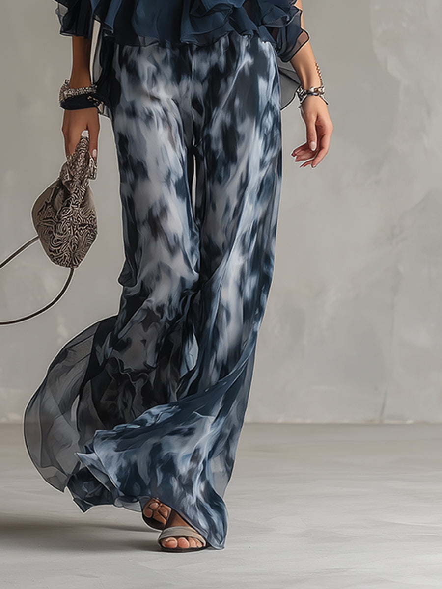 Marta | Completo blusa halter blu navy con pantaloni stampati