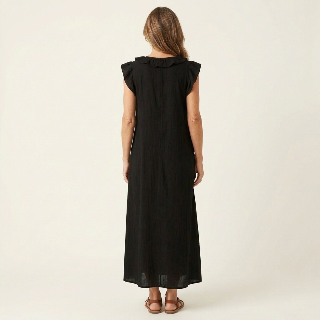 JESO | ELEGANTE ABITO LUNGO CON SCOLLO A V E RUFFLE