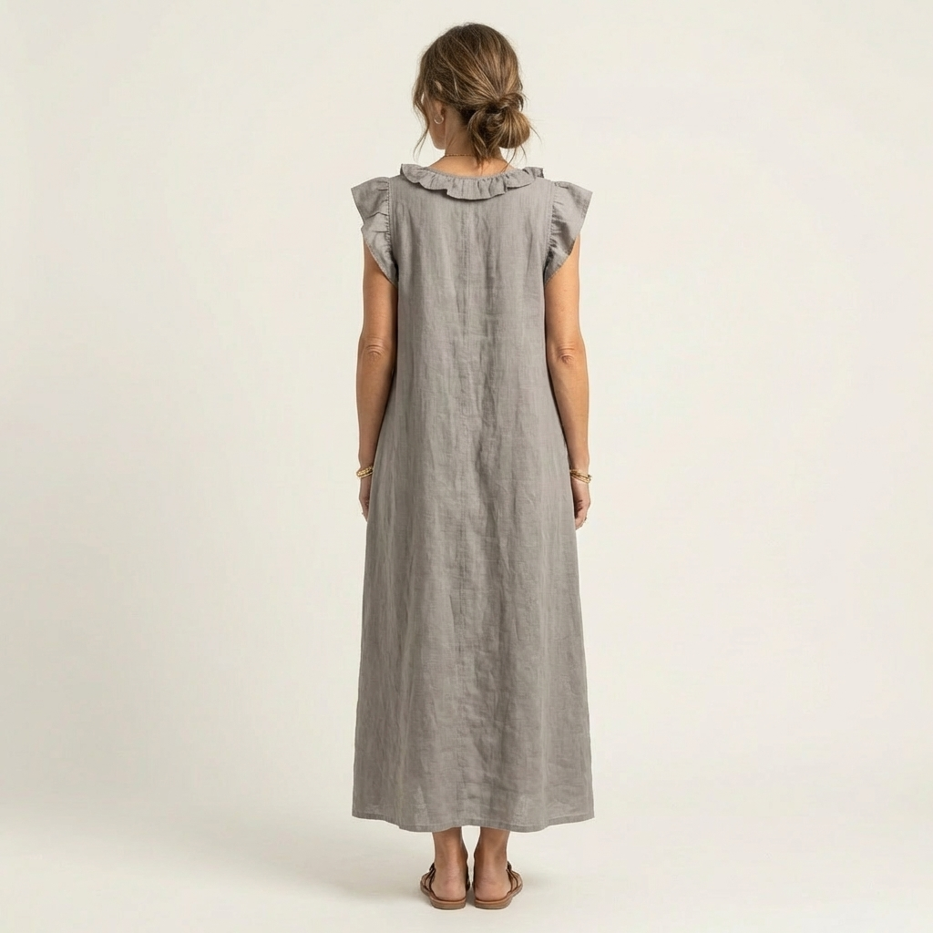JESO | ELEGANTE ABITO LUNGO CON SCOLLO A V E RUFFLE