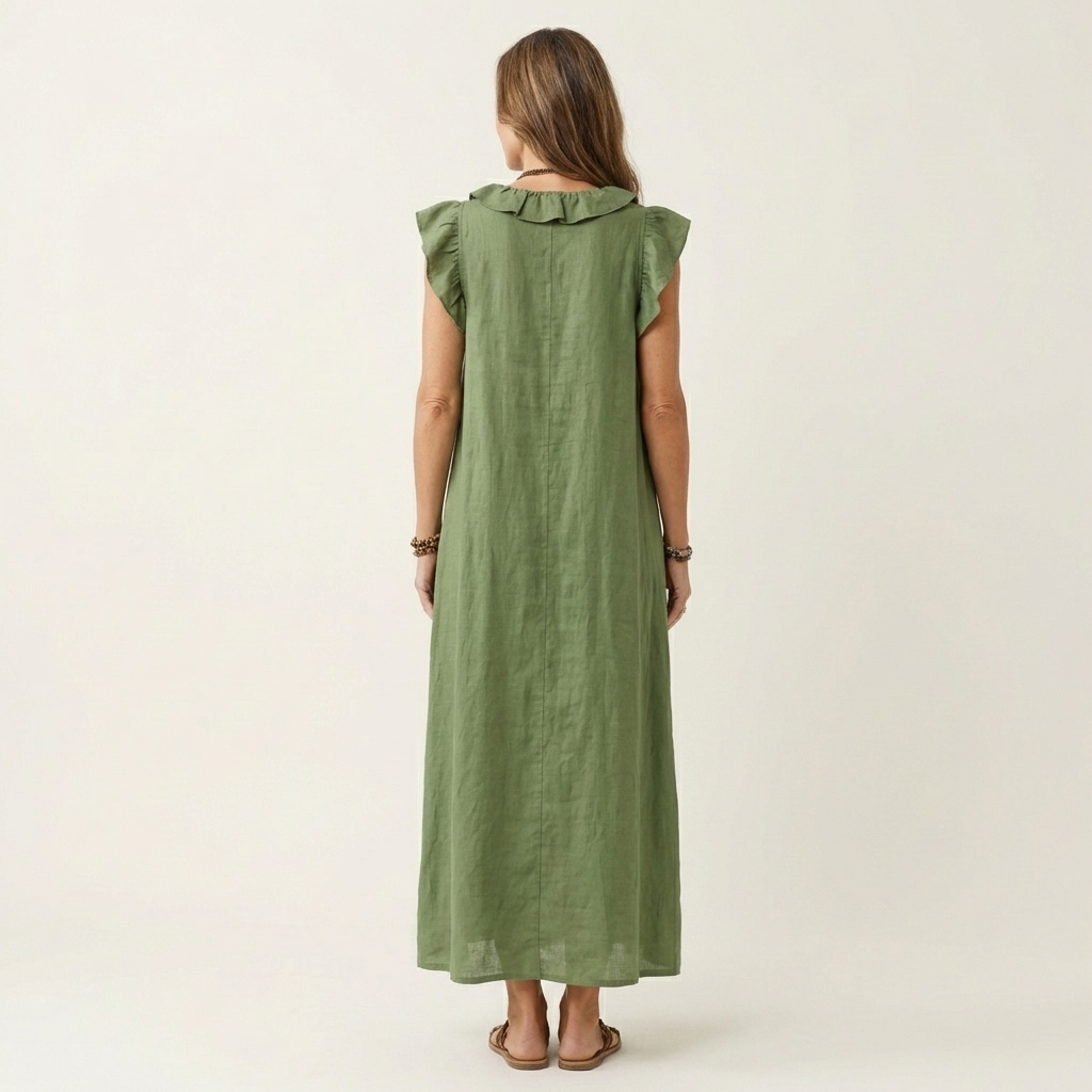 JESO | ELEGANTE ABITO LUNGO CON SCOLLO A V E RUFFLE