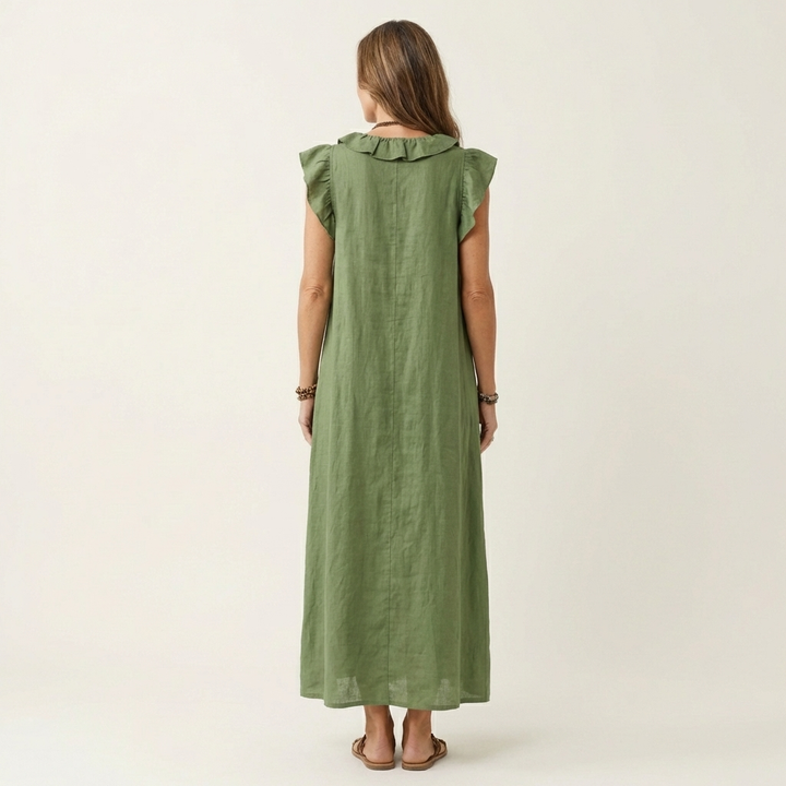 JESO | ELEGANTE ABITO LUNGO CON SCOLLO A V E RUFFLE