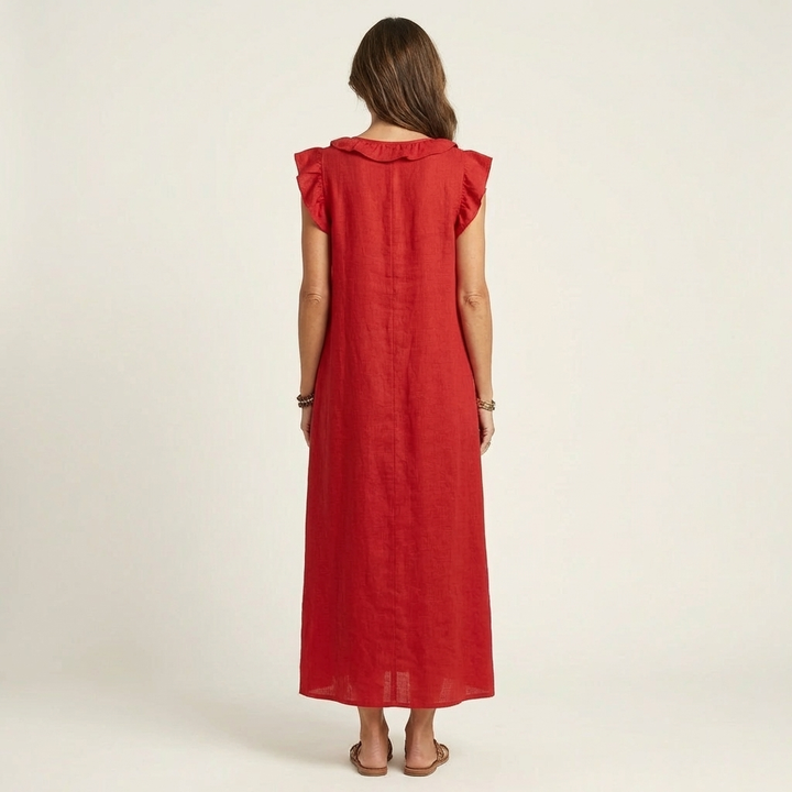 JESO | ELEGANTE ABITO LUNGO CON SCOLLO A V E RUFFLE