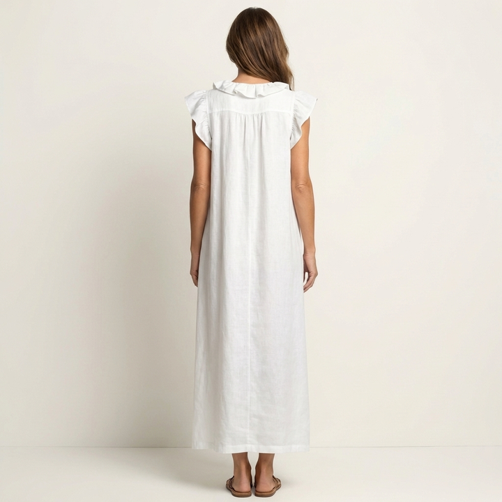 JESO | ELEGANTE ABITO LUNGO CON SCOLLO A V E RUFFLE