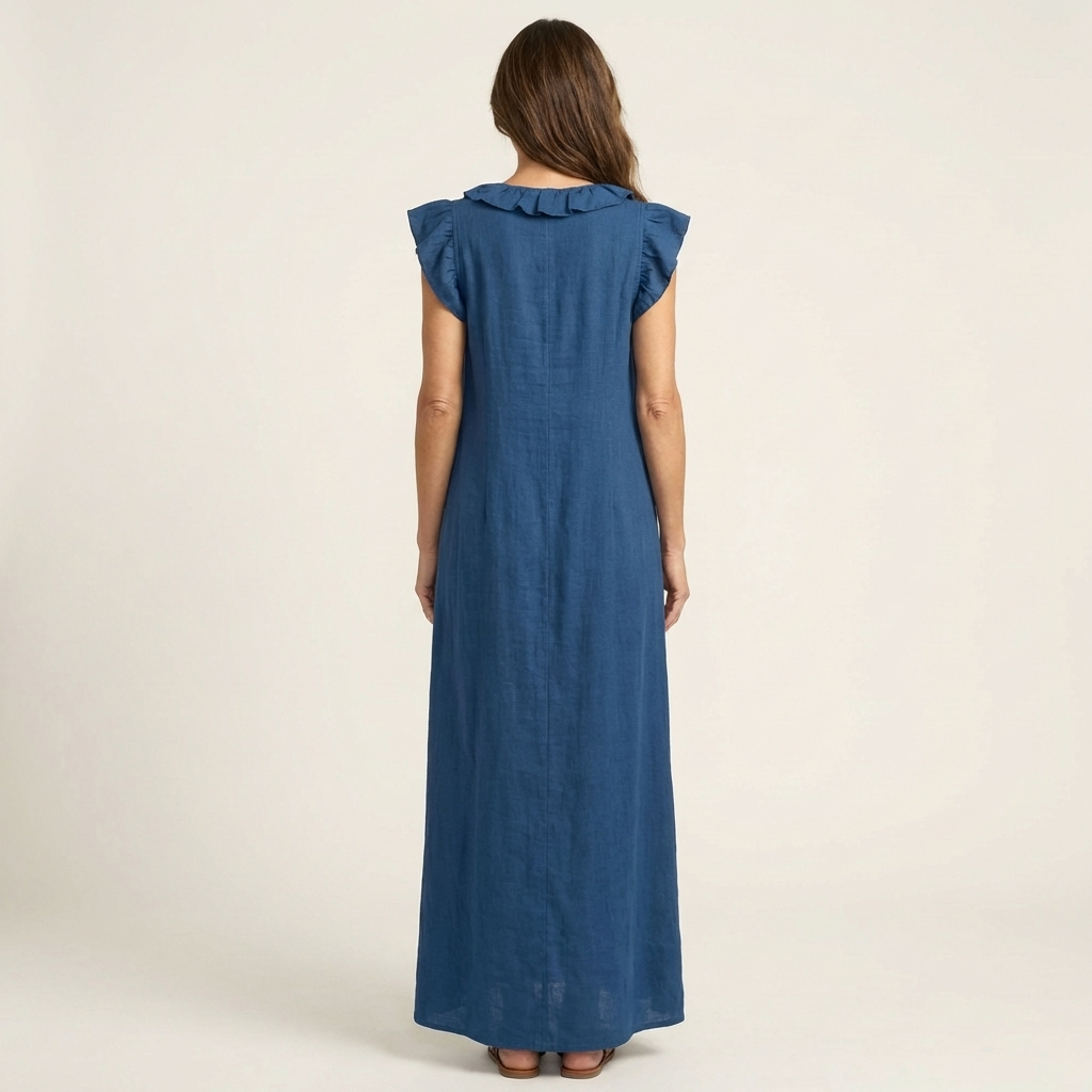 JESO | ELEGANTE ABITO LUNGO CON SCOLLO A V E RUFFLE