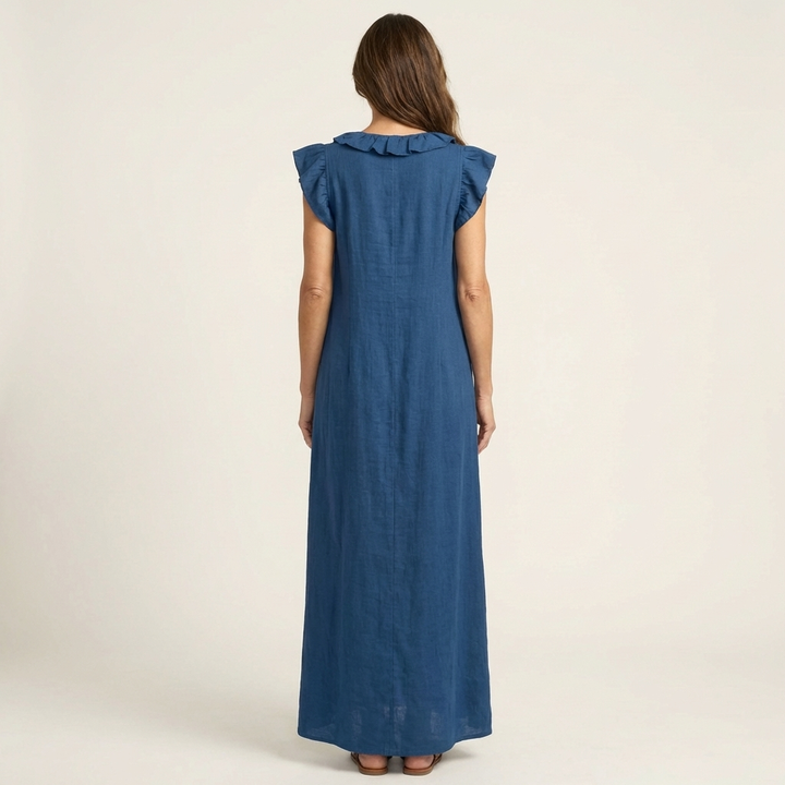 JESO | ELEGANTE ABITO LUNGO CON SCOLLO A V E RUFFLE