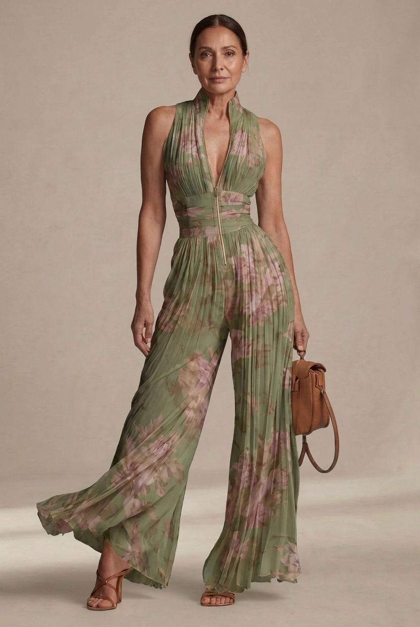 Venezia | Tuta in chiffon floreale plissé dal fascino romantico e mediterraneoV