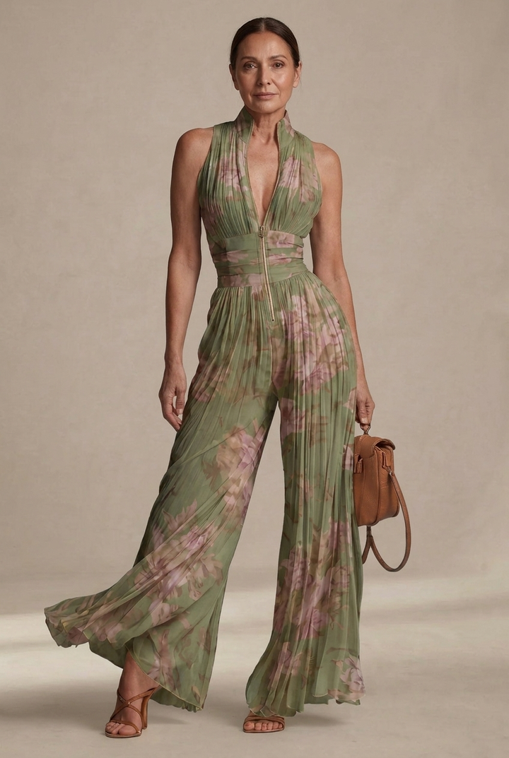 Venezia | Tuta in chiffon floreale plissé dal fascino romantico e mediterraneoV