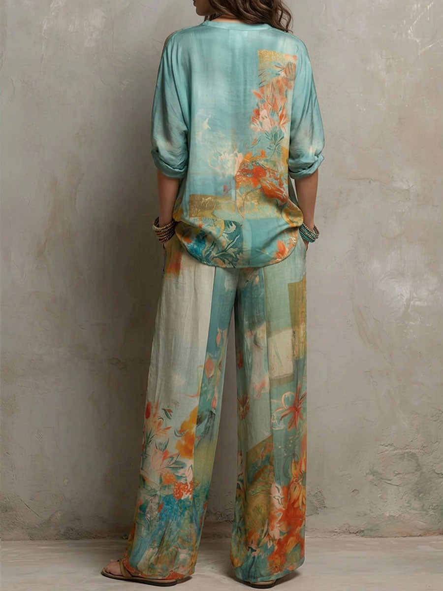 Riccione | Set elegante stampa floreale con pantalone ampio