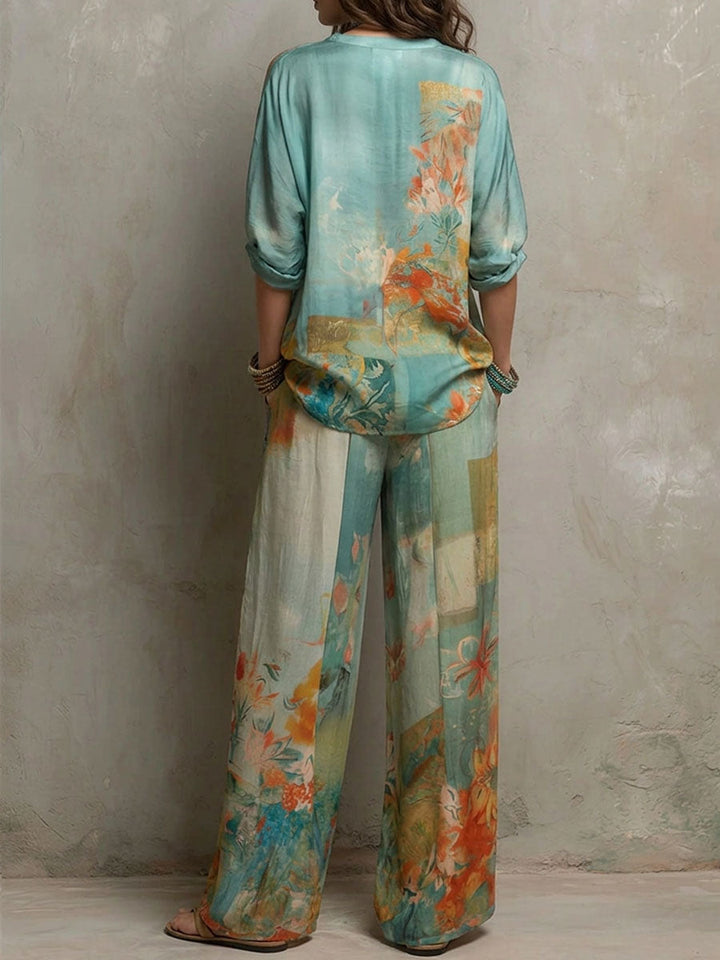 Riccione | Set elegante stampa floreale con pantalone ampio
