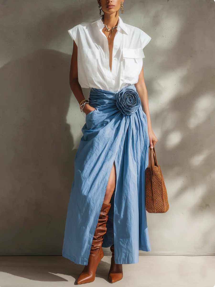 Assunta | Gonna elegante drappeggiata con dettaglio floreale